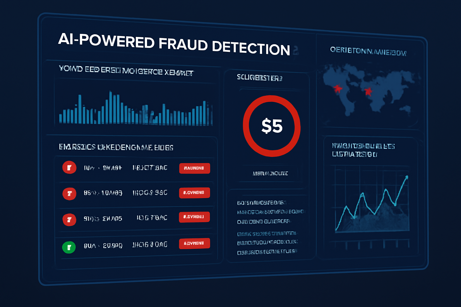 AI fraud detection dashboard monitoring financial transactions in real-time