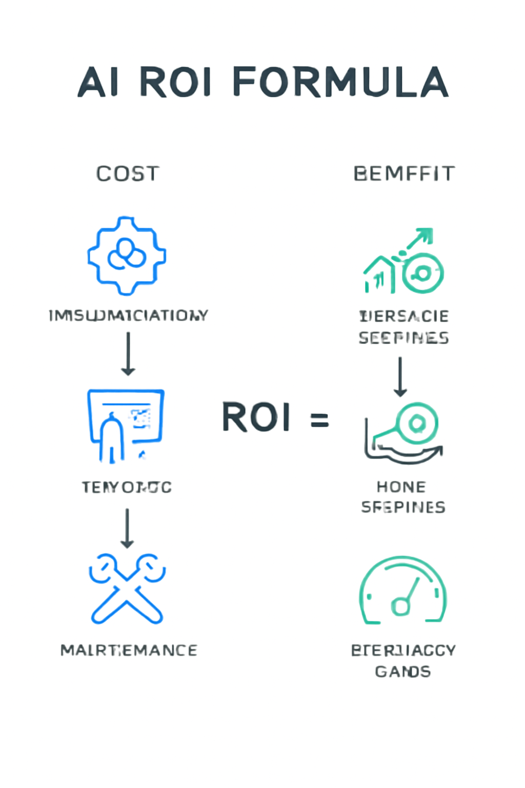 AI ROI formula components and calculation breakdown infographic