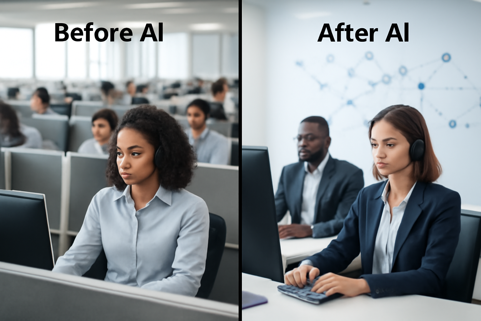 Before and after comparison of business operations with AI implementation